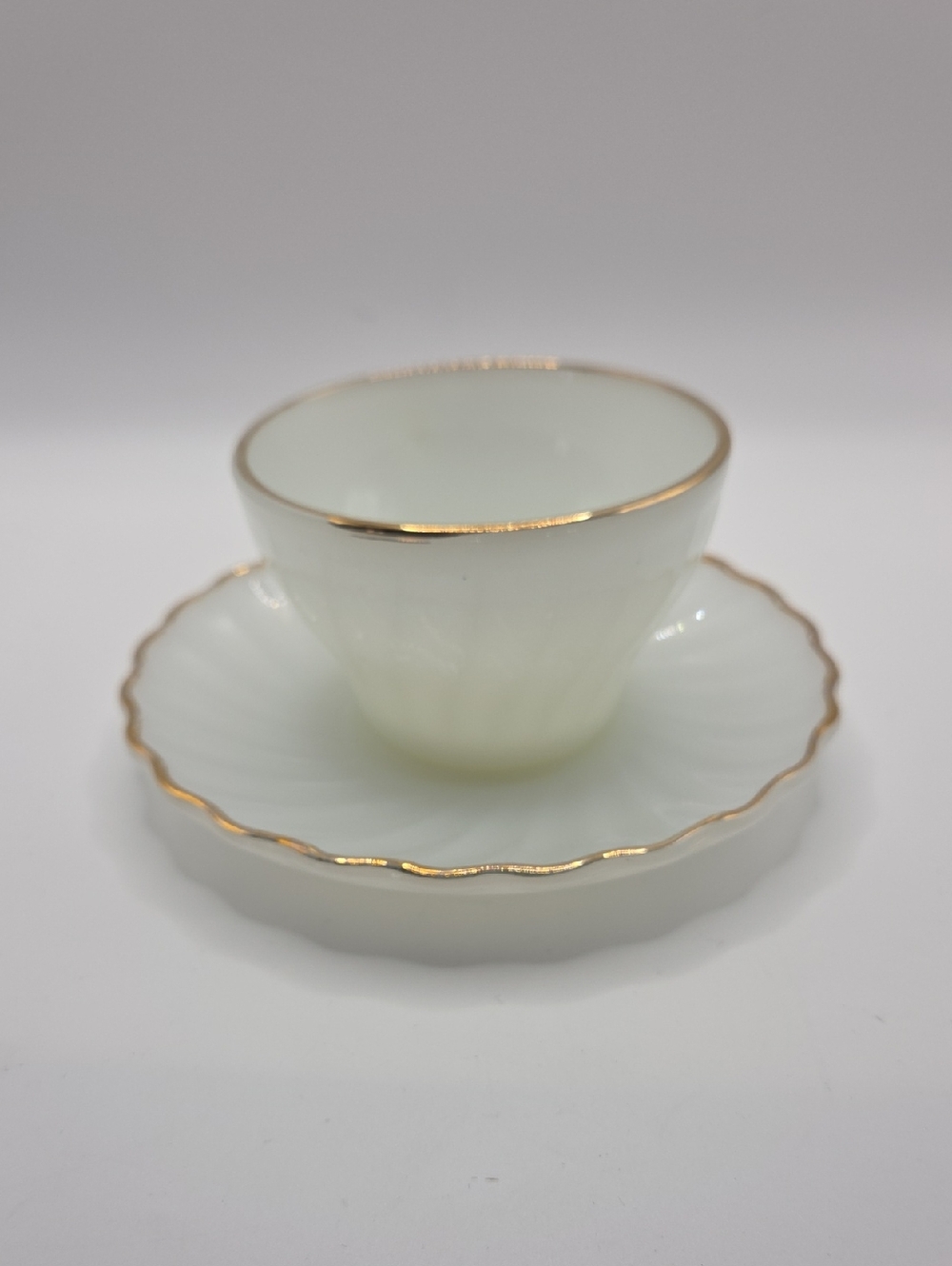Anchor Hocking Milk Glass Swirrel Pattern Cup And Saucer